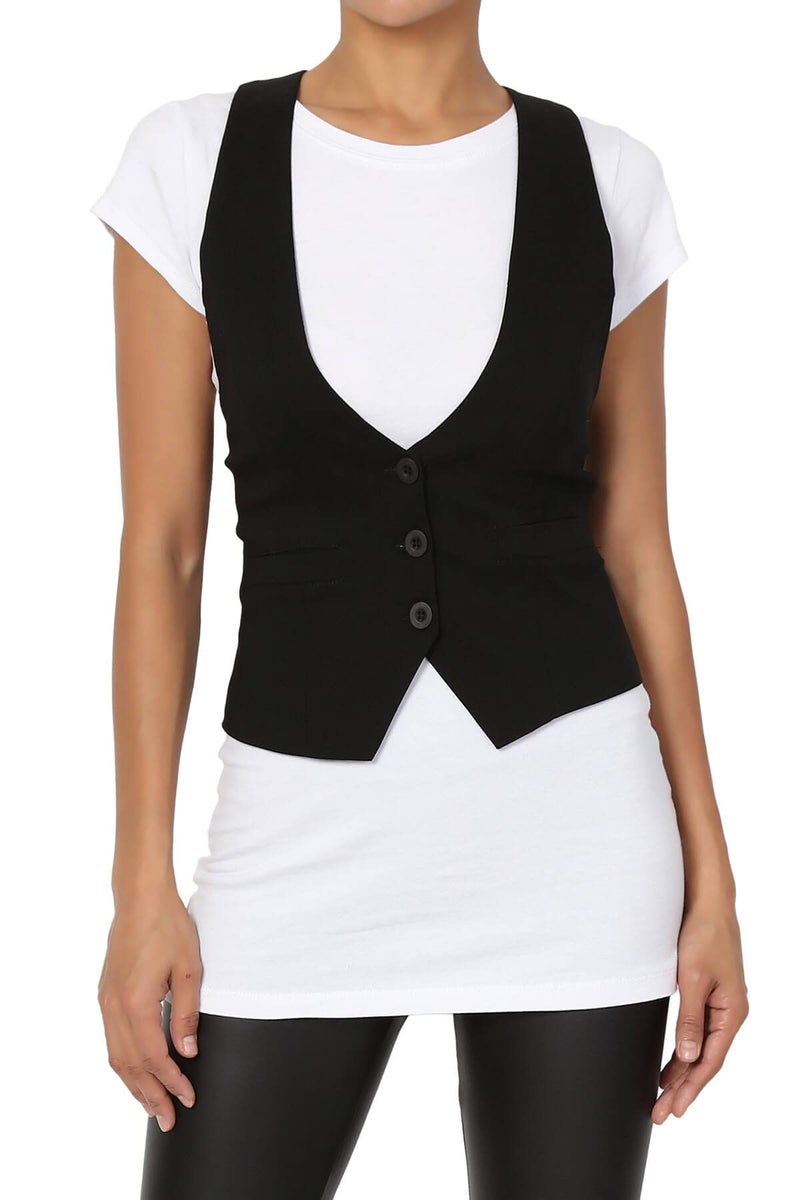 TheMogan Women's Dressy Casual Versatile Tuxedo Fully Lined Suit Vest Waistcoat Black 1X - Image 1